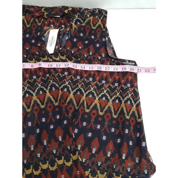 Sans Souci High Low Wrapped Sheer Top Blouse Geometric Red Blue L  New NWT - Picture 6 of 9